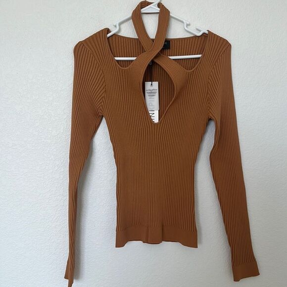 Minkpink Gianna Crisscross Ribbed Knit Long Sleeve Top NEW NWT - Picture 2 of 6